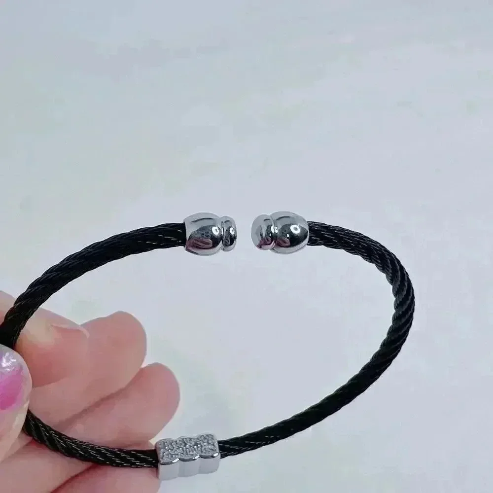Black Braided Bracelet Rhinestone Bead Adjustable